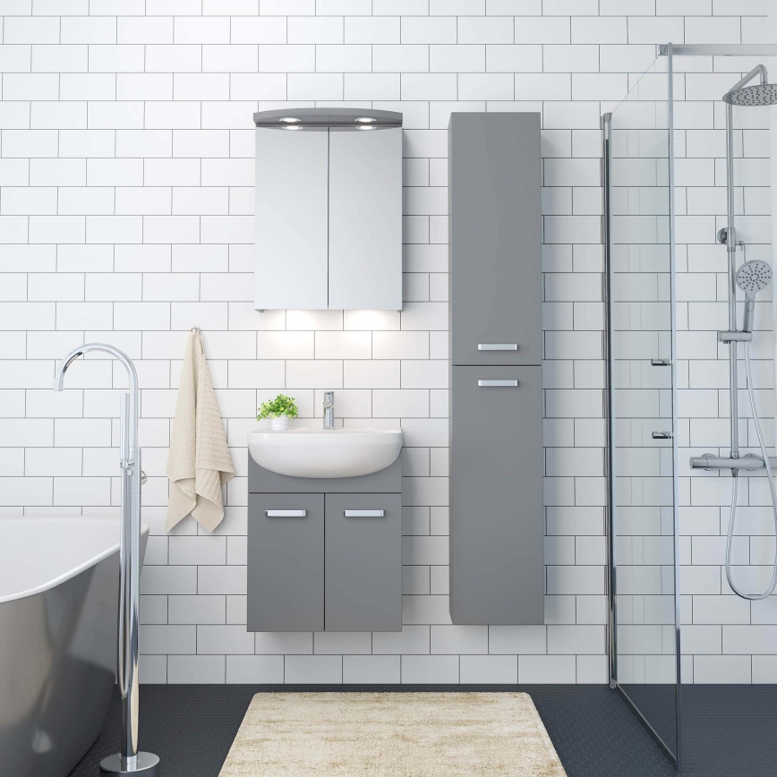 Meuble de salle de bains avec lavabo Vang + armoire-miroir LED 230 V IP44 gris