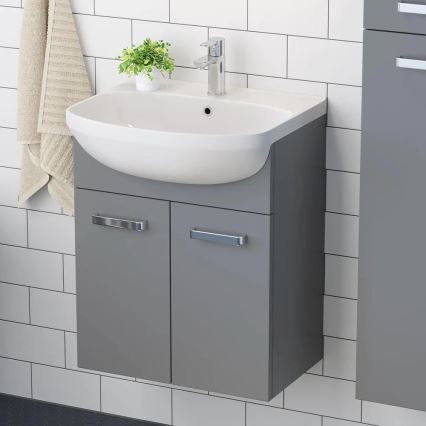 Meuble de salle de bains avec lavabo Vang + armoire-miroir LED 230 V IP44 gris