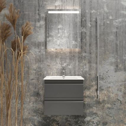 Meuble de salle de bains avec lavabo VEDO + miroir LED 10W/230V IP44 gris
