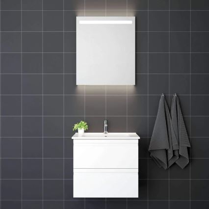 Meuble de salle de bains avec lavabo VEDO + miroir LED (LED/10W/230V, IP44) blanc