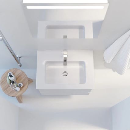 Meuble de salle de bains avec lavabo VEDO + miroir LED (LED/10W/230V, IP44) blanc