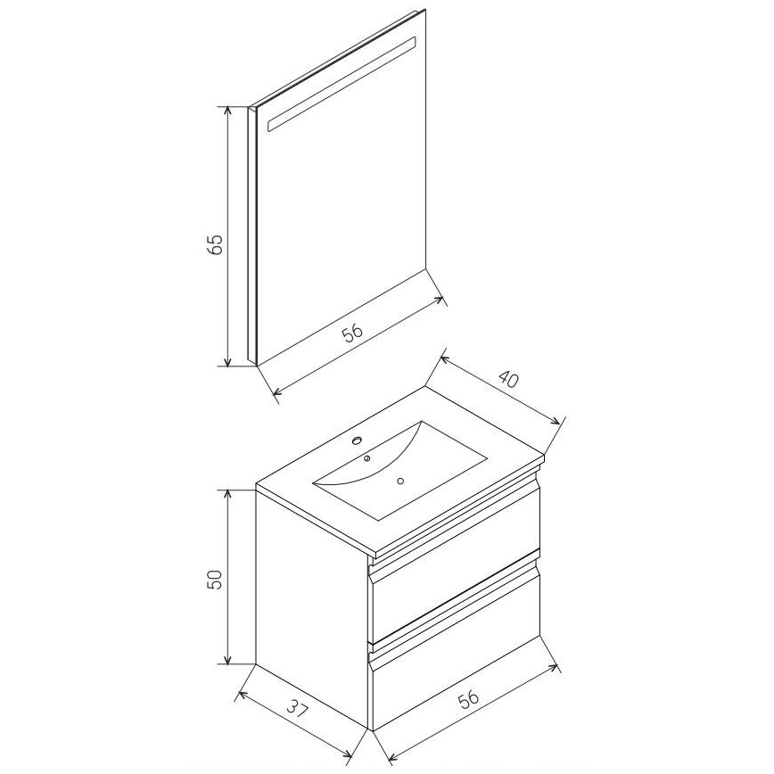 Meuble de salle de bains avec lavabo VEDO + miroir LED (LED/10W/230V, IP44) blanc