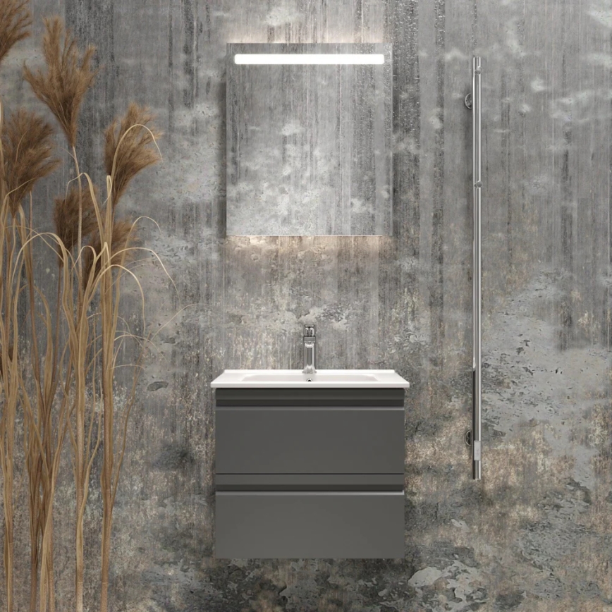 Meuble de salle de bains avec lavabo VEDO + miroir LED LED/10W/230V IP44 gris