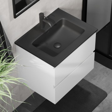 Meuble de salle de bains avec vasque CONOR 61 cm blanc/noir