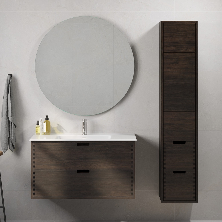 Meuble de salle de bains avec vasque GRIBSKOV 100 cm, finition brun/chêne/blanc
