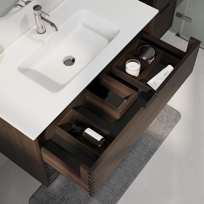 Meuble de salle de bains avec vasque GRIBSKOV 100 cm, finition brun/chêne/blanc