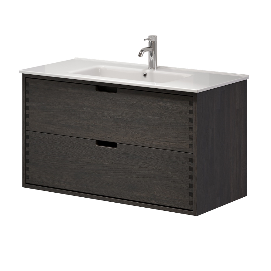 Meuble de salle de bains avec vasque GRIBSKOV 100 cm, finition brun/chêne/blanc