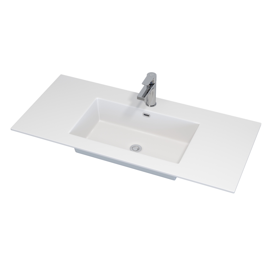 Meuble de salle de bains avec vasque GRIBSKOV 100 cm, finition brun/chêne/blanc