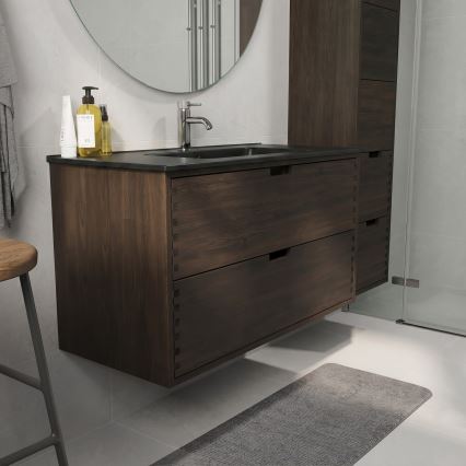 Meuble de salle de bains avec vasque GRIBSKOV 100 cm, marron/chêne/noir