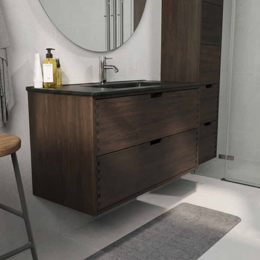 Meuble de salle de bains avec vasque GRIBSKOV 100 cm, marron/chêne/noir