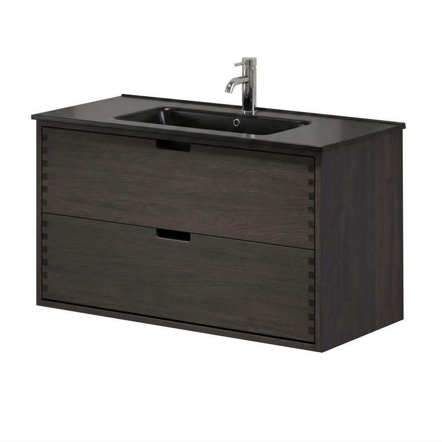 Meuble de salle de bains avec vasque GRIBSKOV 100 cm, marron/chêne/noir