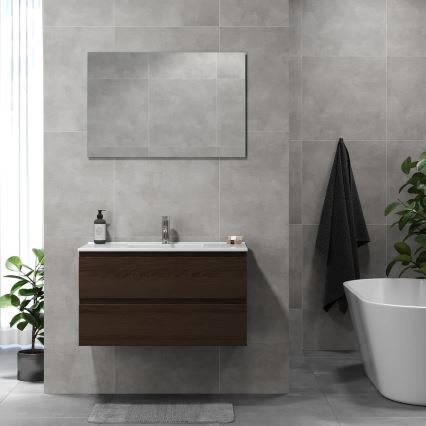 Meuble de salle de bains avec vasque HENRY 91 cm, finition noyer