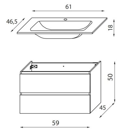 Meuble de salle de bains avec vasque KENWOOD 61x52x45 cm blanc/noir