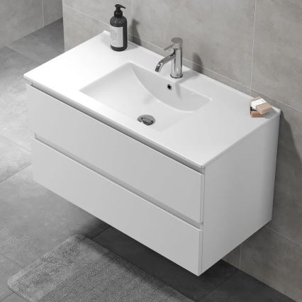 Meuble de salle de bains avec vasque KENWOOD 91 cm blanc