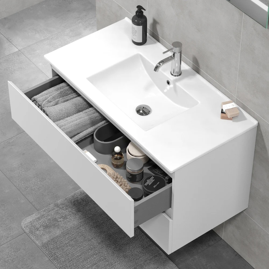 Meuble de salle de bains avec vasque KENWOOD 91 cm blanc