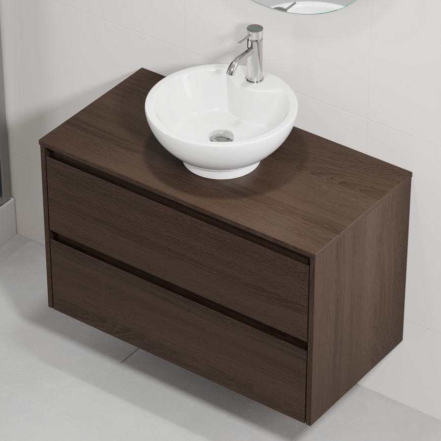 Meuble de salle de bains avec vasque TRONDHEIM/DRAMMEN 90x57x46 cm noyer/blanc