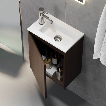 Meuble de salle de bains COMO 40 cm avec lavabo, finition noyer