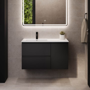 Meuble de salle de bains HELSINKI 95 cm avec lavabo — version gauche, finition noire