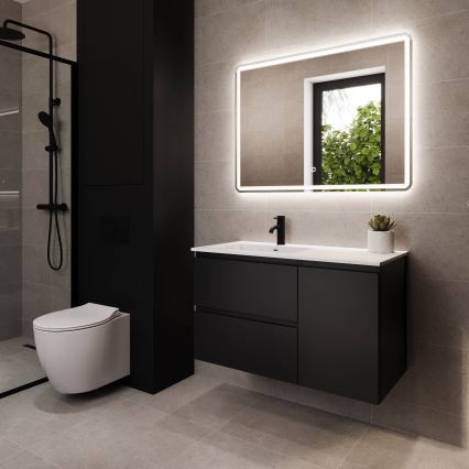 Meuble de salle de bains HELSINKI 95 cm avec lavabo — version gauche, finition noire