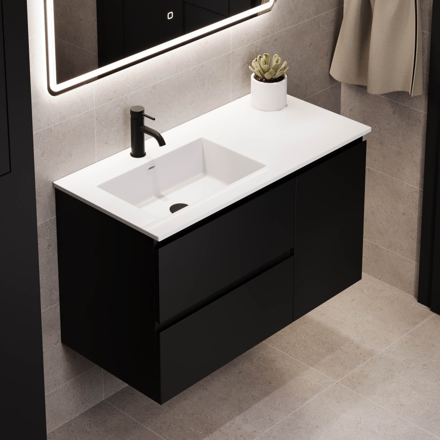 Meuble de salle de bains HELSINKI 95 cm avec lavabo — version gauche, finition noire