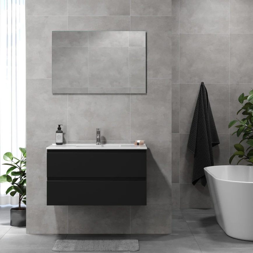 Meuble de salle de bains HENRY 91 cm avec lavabo, noir
