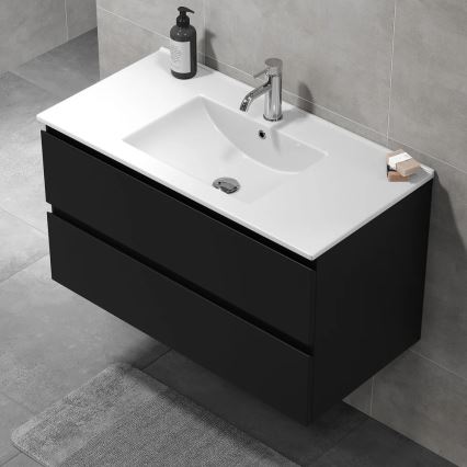 Meuble de salle de bains HENRY 91 cm avec lavabo, noir