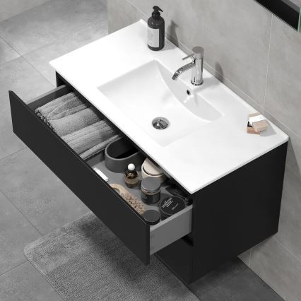 Meuble de salle de bains HENRY 91 cm avec lavabo, noir