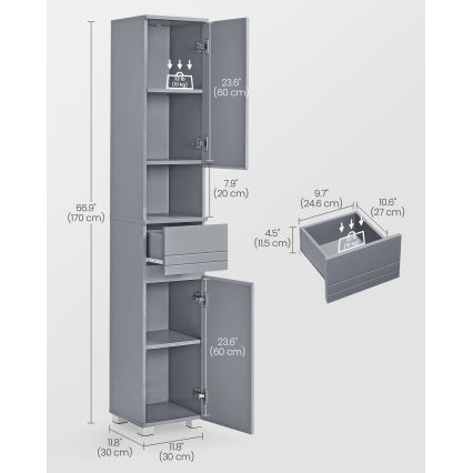 Meuble de salle de bains KATY 30x170 cm gris