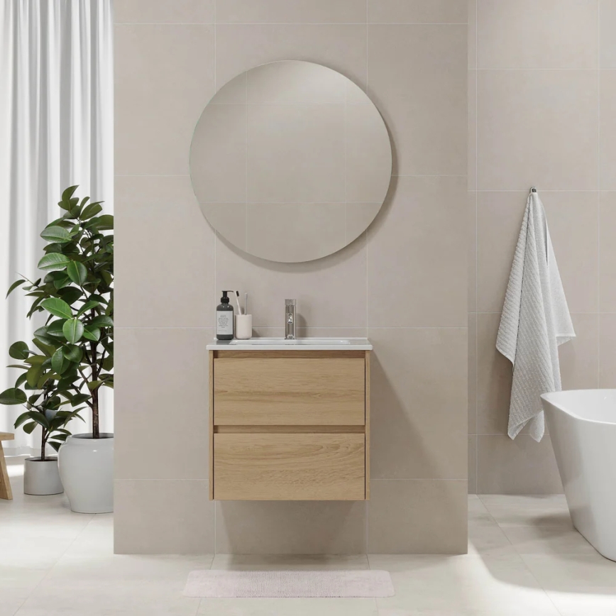 Meuble de salle de bains LYKE 60 cm avec lavabo, chêne