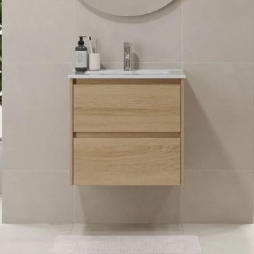 Meuble de salle de bains MOLDE 60 cm avec lavabo, finition chêne