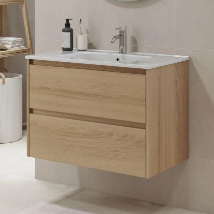 Meuble de salle de bains MOLDE 80 cm avec lavabo, finition chêne