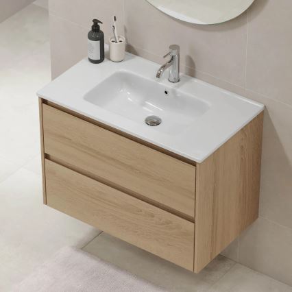 Meuble de salle de bains MOLDE 80 cm avec lavabo, finition chêne