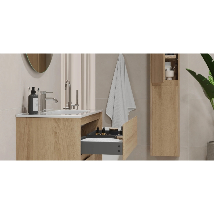 Meuble de salle de bains MOLDE 80 cm avec lavabo, finition chêne