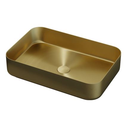 Meuble de salle de bains TRONDHEIM/LJORDAL avec lavabo, 90x57x46 cm, finition noyer/laiton