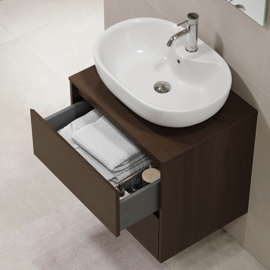 Meuble de salle de bains TRONDHEIM pour lavabo 60x57x46 cm, finition noyer