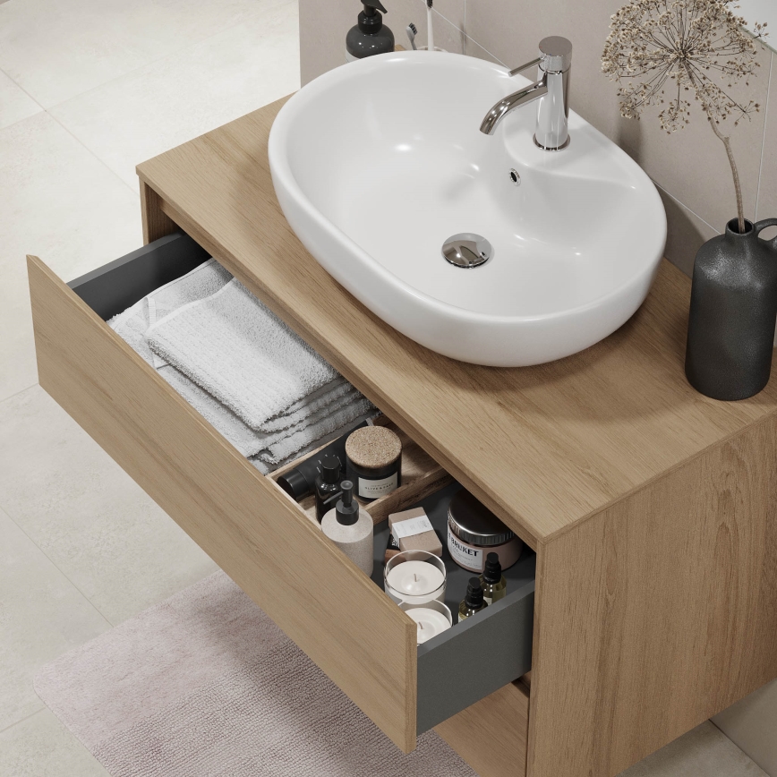 Meuble de salle de bains TRONDHEIM pour lavabo 90 cm, chêne