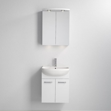 Meuble de salle de bains Vang avec lavabo + armoire-miroir LED 230V IP44, blanc
