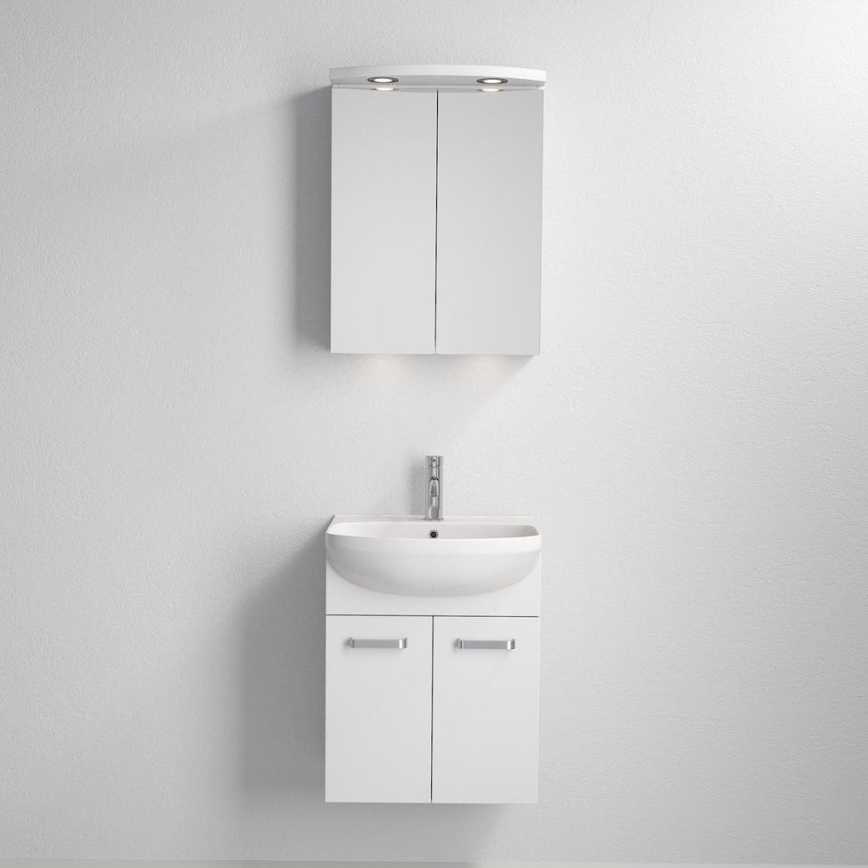 Meuble de salle de bains Vang avec lavabo + armoire-miroir LED 230V IP44, blanc