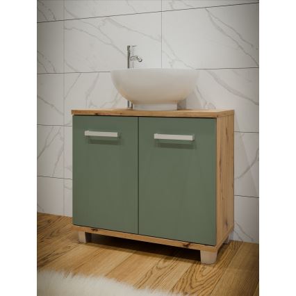 Meuble de salle de bains VENOM vert/chêne artisanal