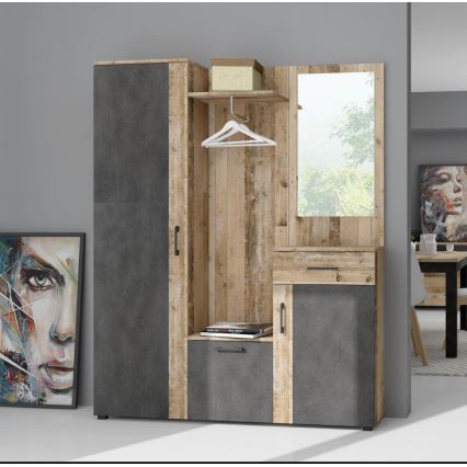 Meuble d'entrée avec miroir NOLAN, marron/graphite