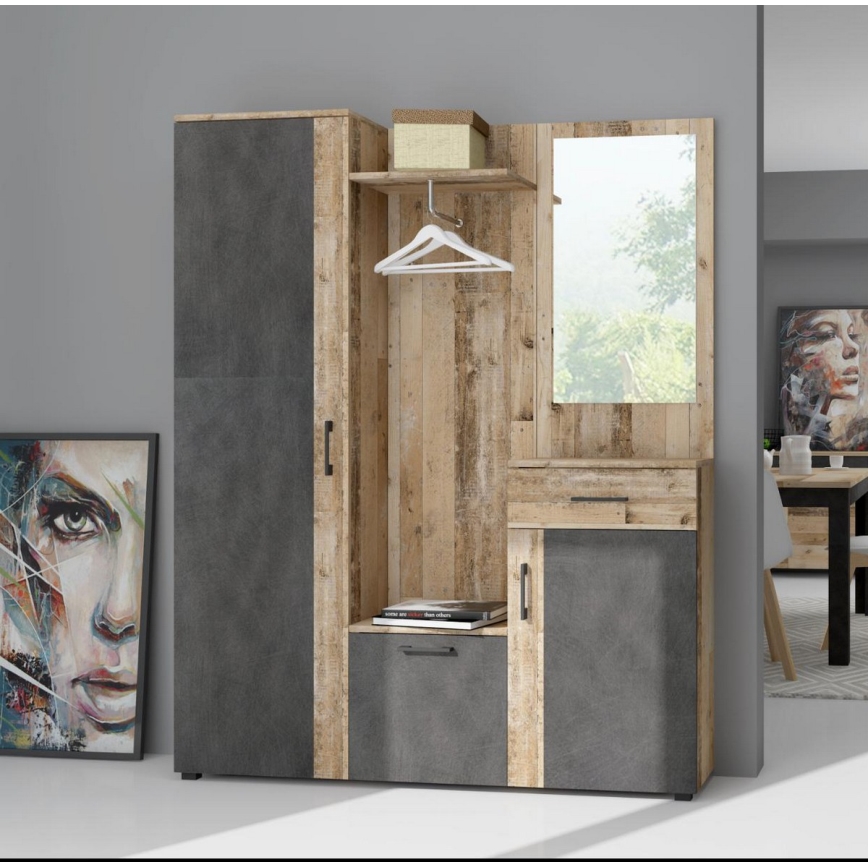 Meuble d'entrée avec miroir NOLAN, marron/graphite