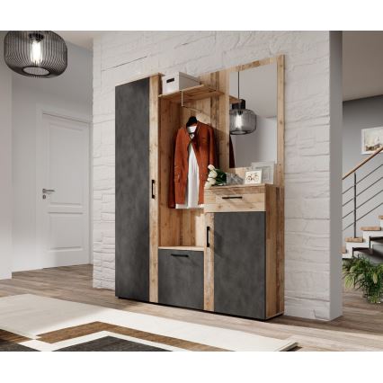 Meuble d'entrée avec miroir NOLAN, marron/graphite