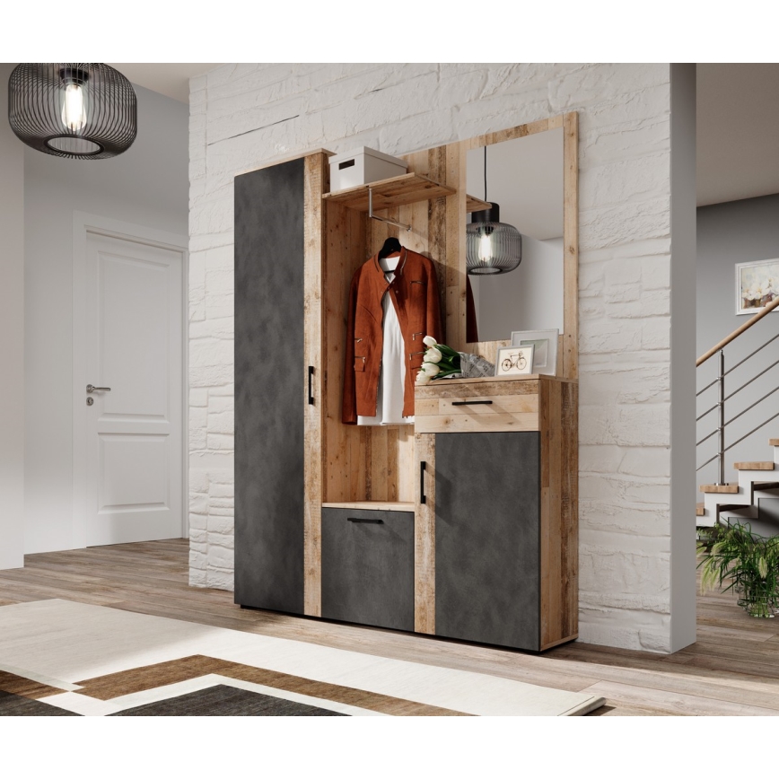 Meuble d'entrée avec miroir NOLAN, marron/graphite