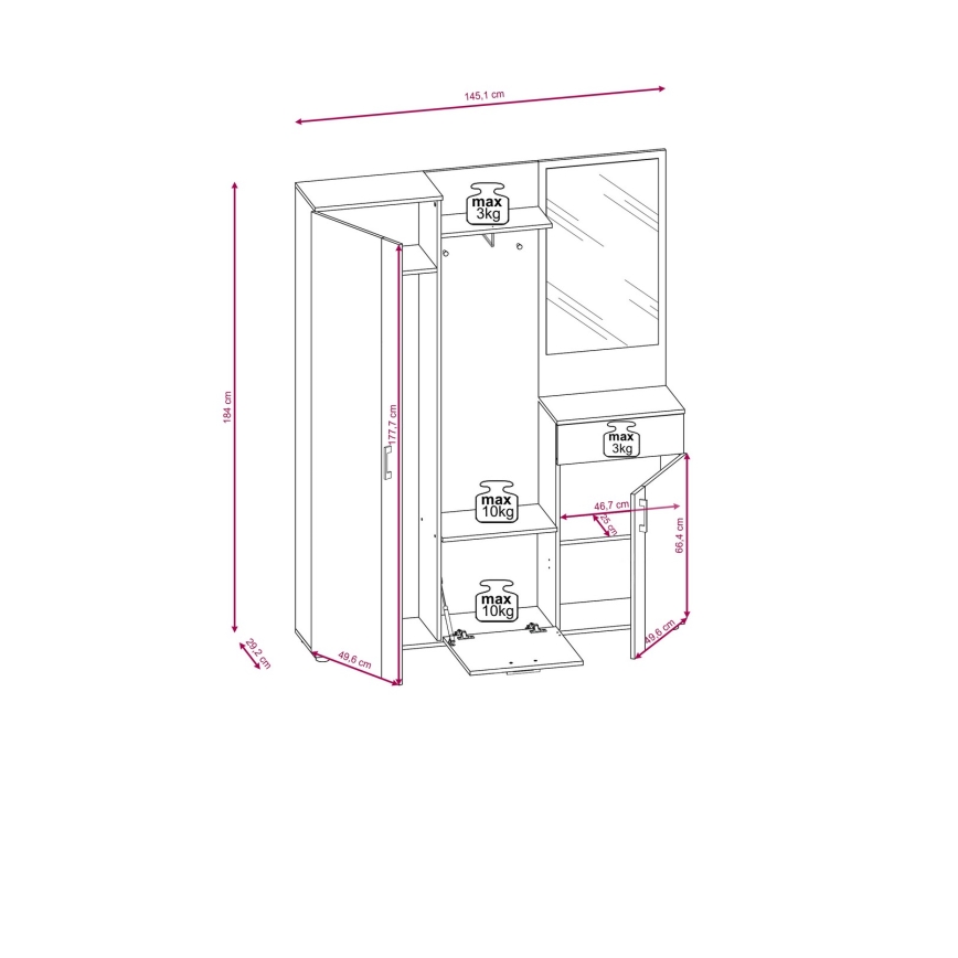 Meuble d'entrée avec miroir NOLAN, marron/graphite