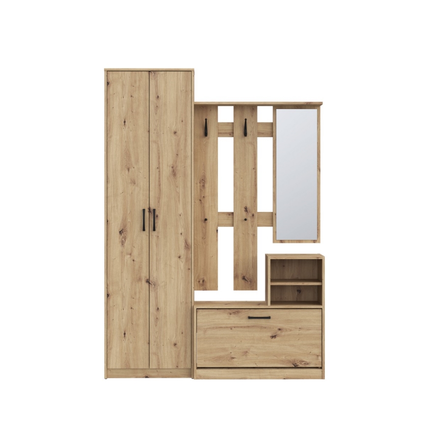 Meuble d'entrée KAVI avec miroir, chêne artisan