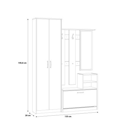 Meuble d'entrée KAVI avec miroir, chêne artisan