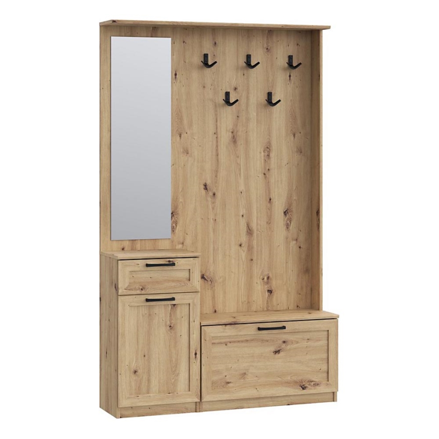 Meuble d'entrée KAVI avec miroir, chêne artisan