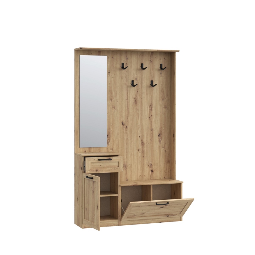 Meuble d'entrée KAVI avec miroir, chêne artisan