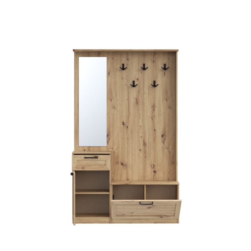 Meuble d'entrée KAVI avec miroir, chêne artisan
