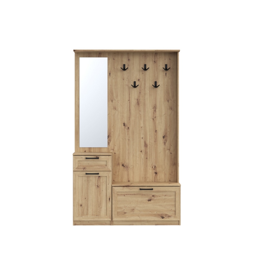 Meuble d'entrée KAVI avec miroir, chêne artisan